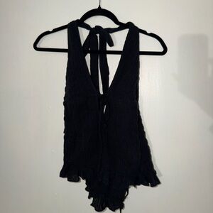 Free People Black Halter Top with Ruffle Details